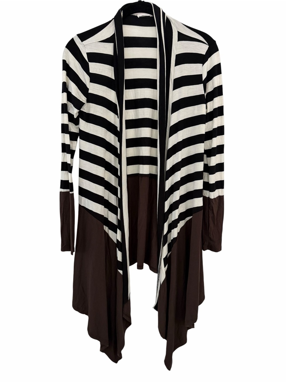 Striped Black and White Open Front Women's Cardigan